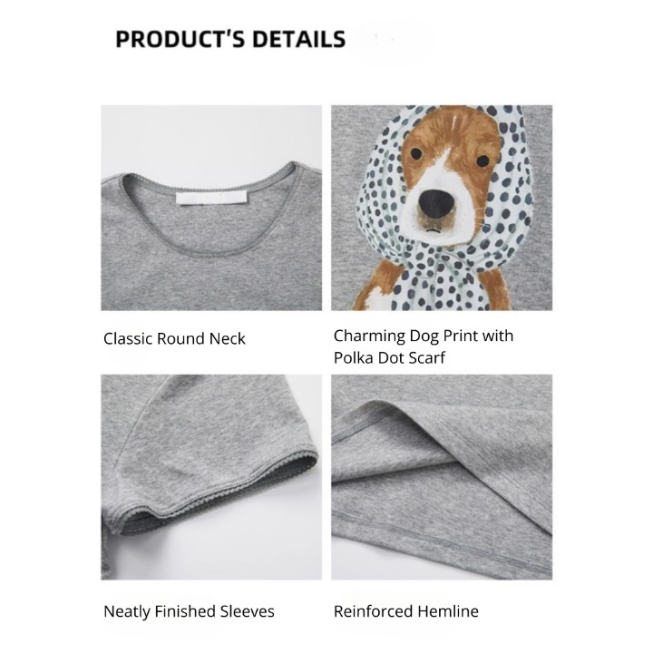 Blume Puppy Print T-Shirt – Women’s Polka Dot Scarf Graphic Tee, Lace Sleeve Summer Top