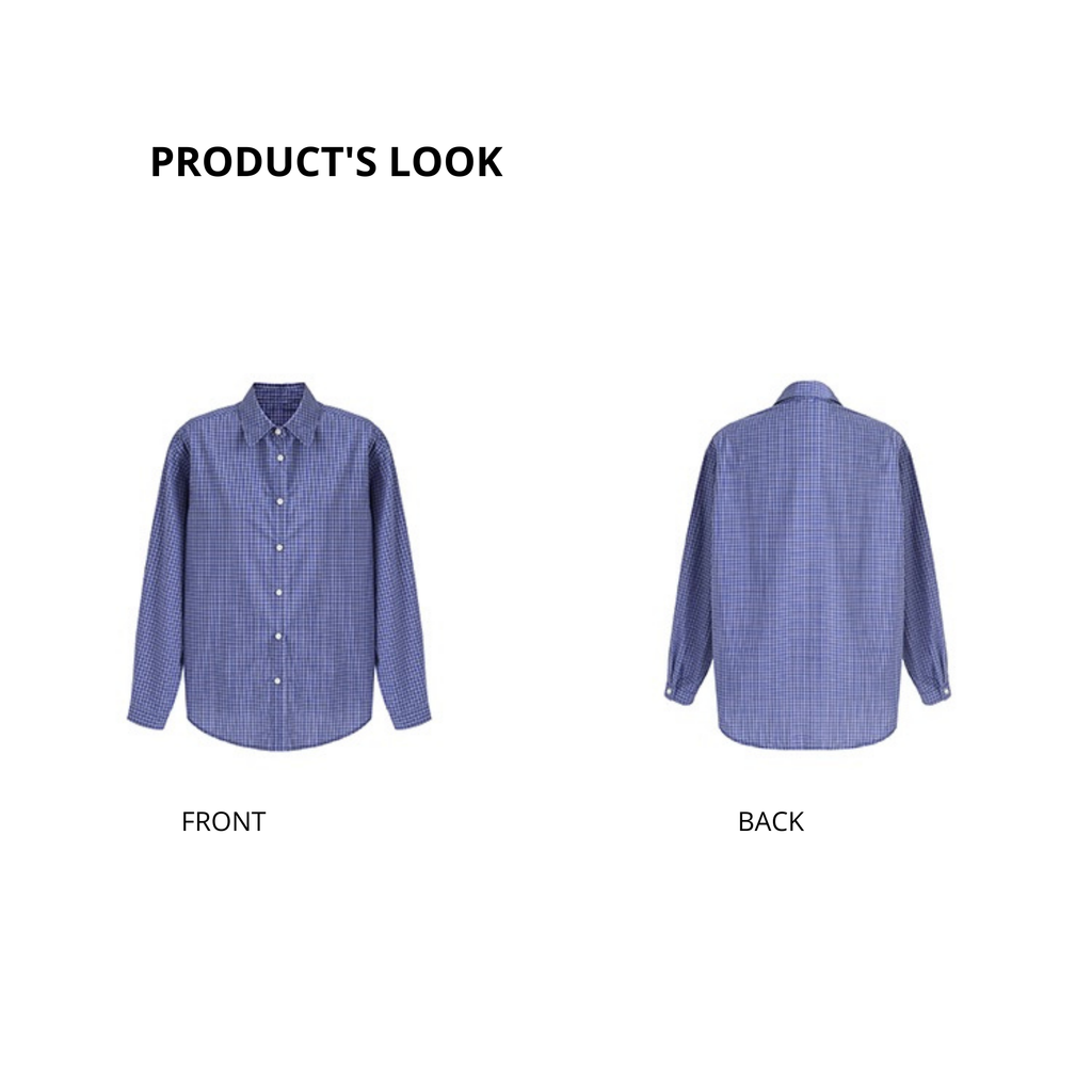 Van Lowe Retro College Plaid Shirt – Blue Loose Fit Casual Top for Women Fall 2025