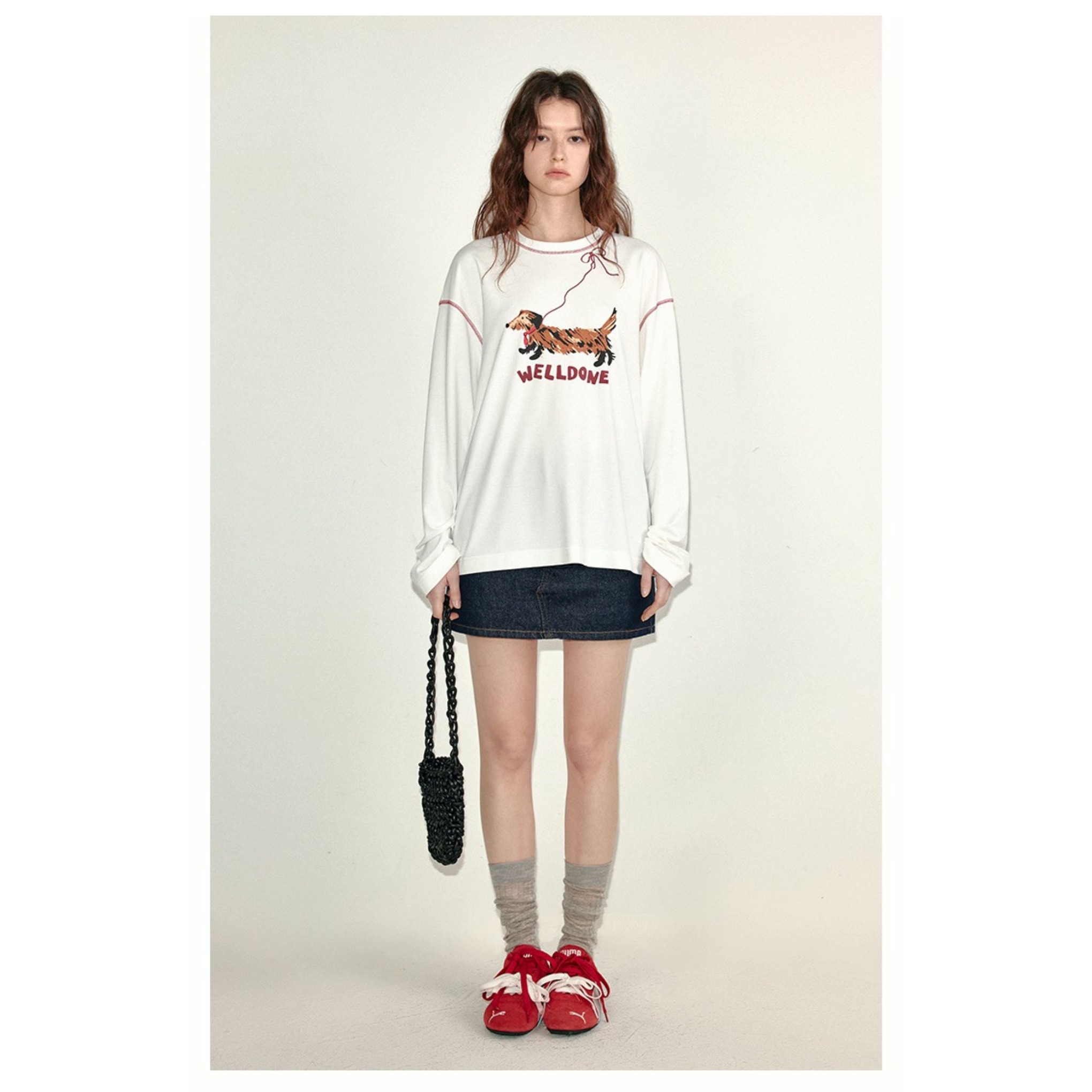 Van Lowe Blume Women’s Long Sleeve T-Shirt – Lazy Wind Leash Puppy Print, Fun Fall 2025 Casual Top