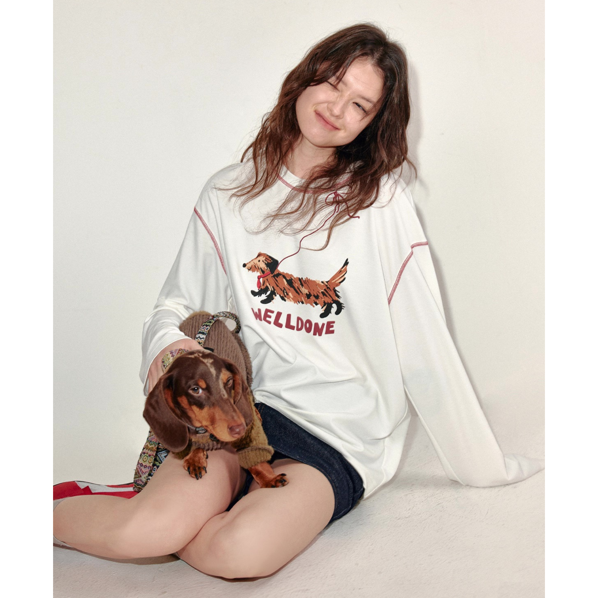 Van Lowe Blume Women’s Long Sleeve T-Shirt – Lazy Wind Leash Puppy Print, Fun Fall 2025 Casual Top