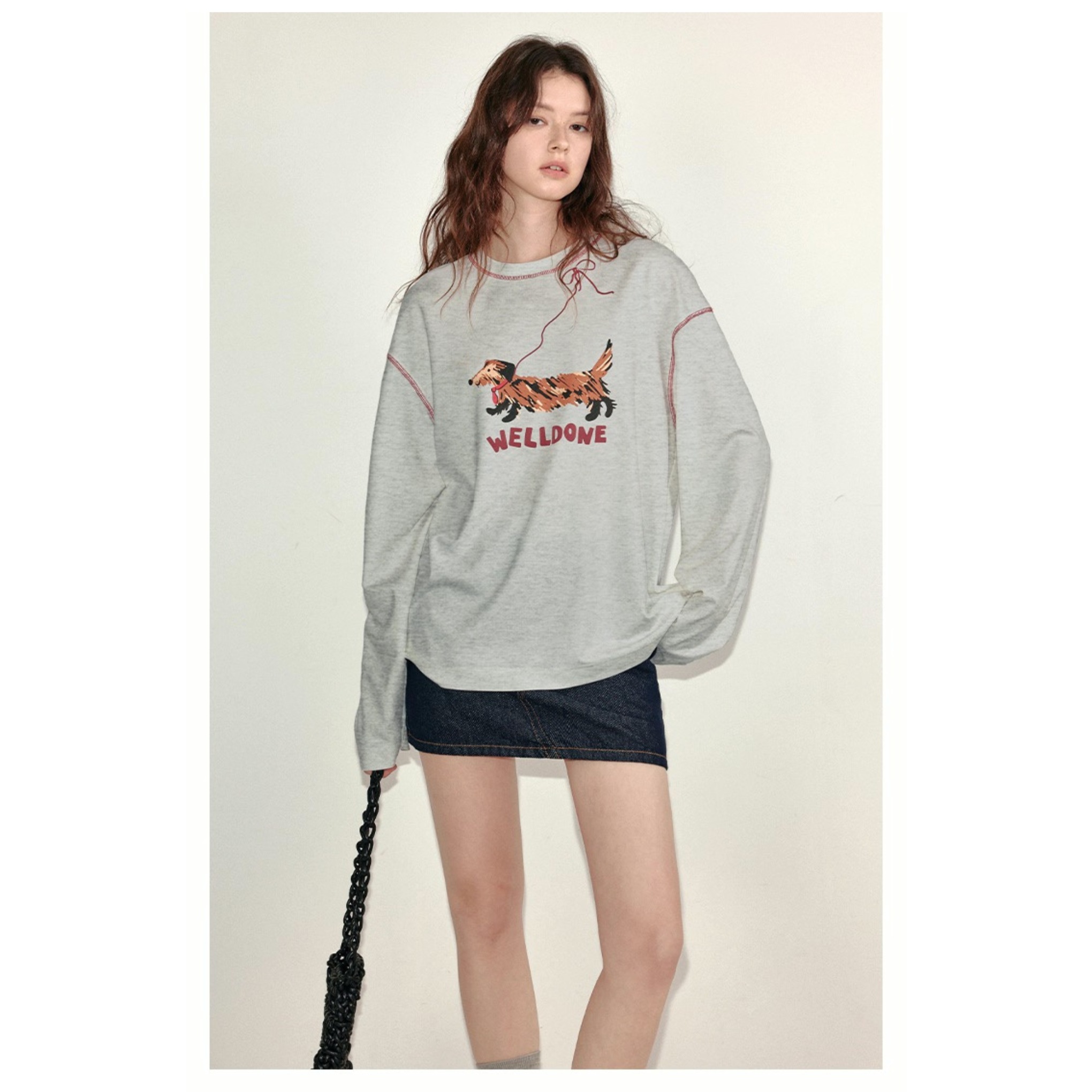 Van Lowe Blume Women’s Long Sleeve T-Shirt – Lazy Wind Leash Puppy Print, Fun Fall 2025 Casual Top