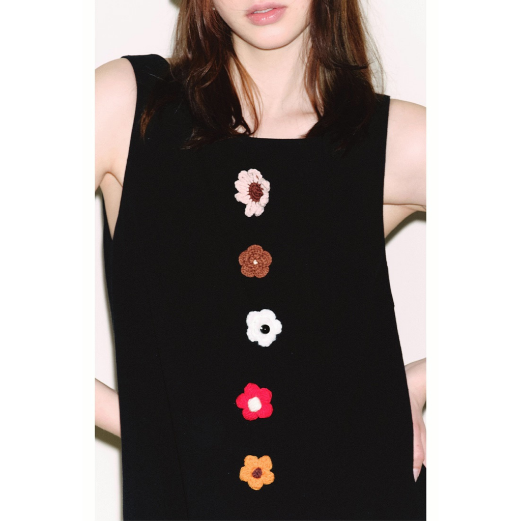 Van Lowe Blume Linen Crochet Flower Bud Dress – Breathable Handwoven Sleeveless Vest & Skirt Set for Women