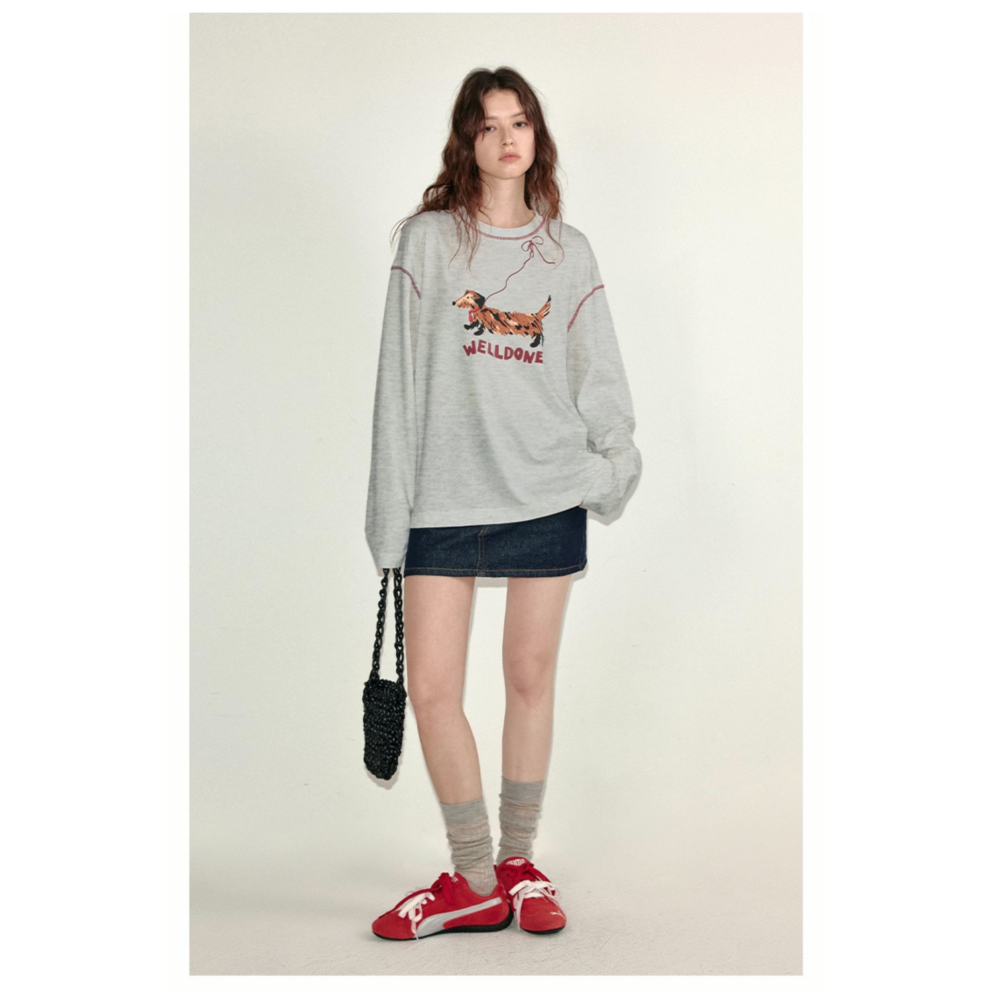 Van Lowe Blume Women’s Long Sleeve T-Shirt – Lazy Wind Leash Puppy Print, Fun Fall 2025 Casual Top