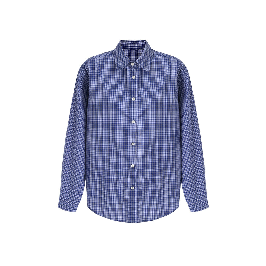 Van Lowe Retro College Plaid Shirt – Blue Loose Fit Casual Top for Women Fall 2025