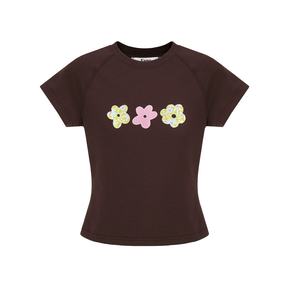 Van Lowe Blume Embroidered Flower Patch T-Shirt – Niche Design Contrast Raglan Sleeve Top for Women Summer 2025
