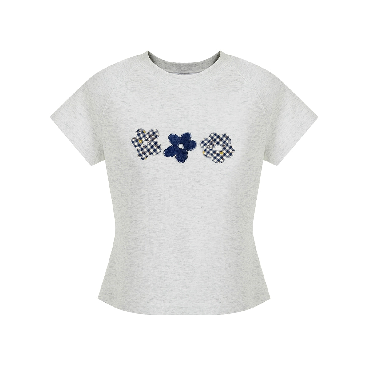 Van Lowe Blume Embroidered Flower Patch T-Shirt – Niche Design Contrast Raglan Sleeve Top for Women Summer 2025