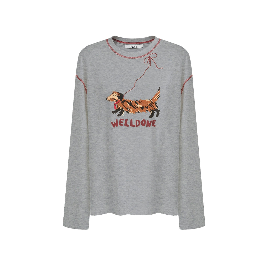 Van Lowe Blume Women’s Long Sleeve T-Shirt – Lazy Wind Leash Puppy Print, Fun Fall 2025 Casual Top