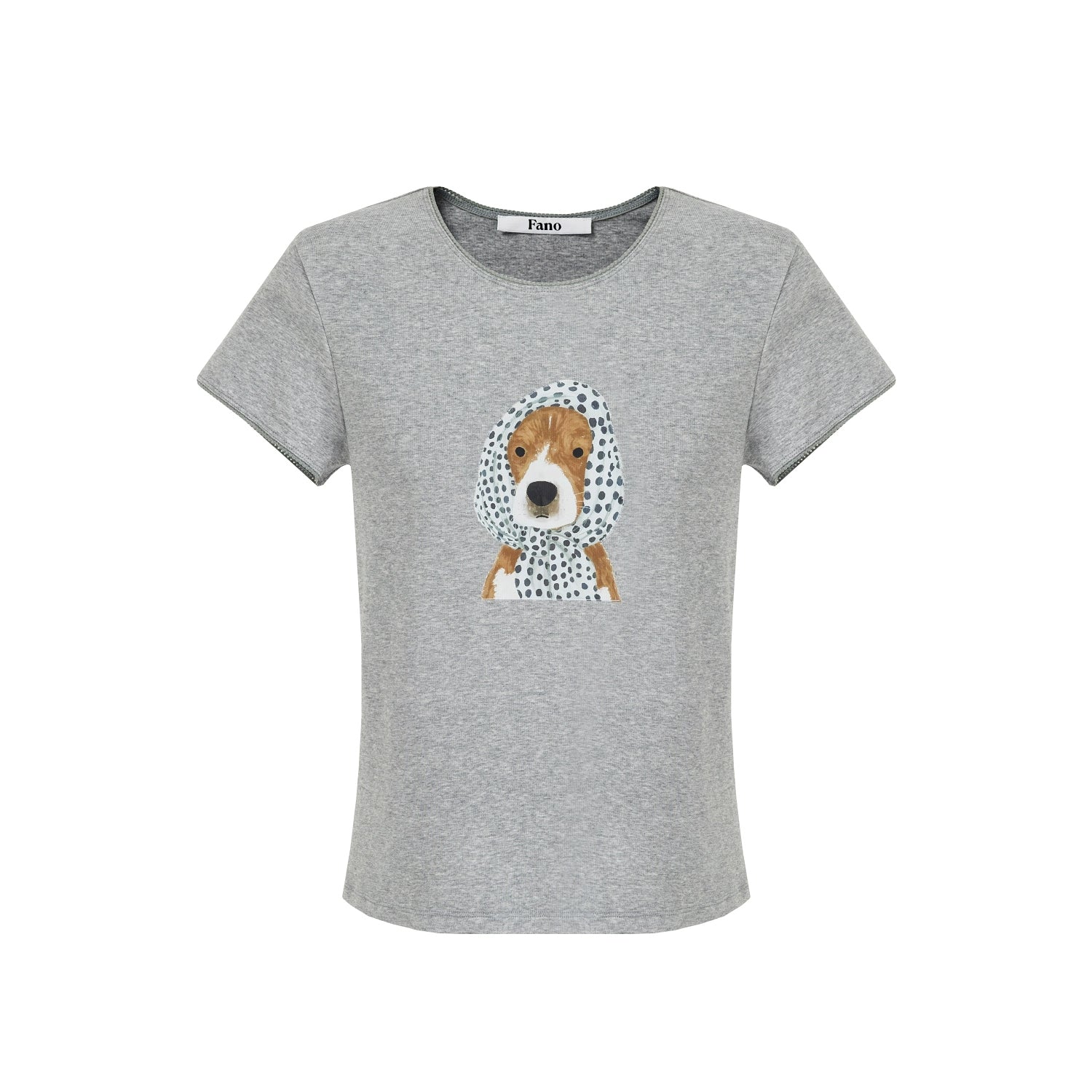 Blume Puppy Print T-Shirt – Women’s Polka Dot Scarf Graphic Tee, Lace Sleeve Summer Top